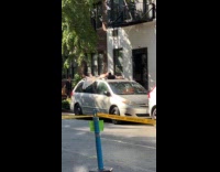 Man sunbathing on top of parked van