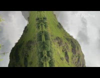 Lake reflects green mountain trees like mirror 
