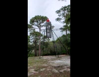 Guy red shirt large metal spinning wheel 