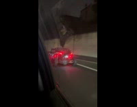 People driving buggy on highway