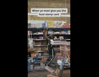 Guy with food stamp card is excited to buy food 