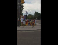 White shirt guy does flip tripod sidewalk