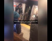 Guy opens doors of train car