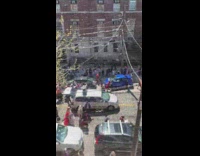 Religious procession on street with people in costumes