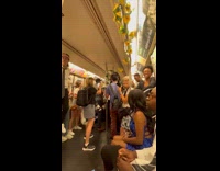People decorate subway train for a wedding