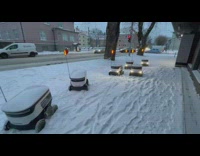 Delivery robots traffic jam due to snow