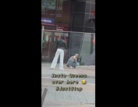 Girl white baggy pants black jacket street part 1