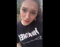 Girl running trips on deck stairs 