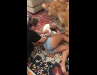 Woman handstands on wall fail