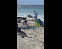 Woman yellow bikini lay down beach tourist