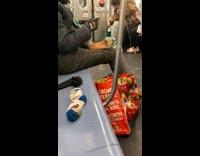 Guy has bottom of foot spray painted blue