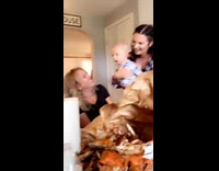 Baby mouth open copying guy