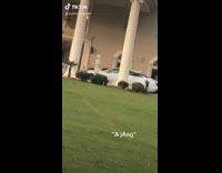 Cars in mansion drive way a black guy