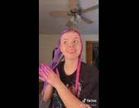 Collab BitchIG2 - Girl long sleeve pink white shirt purple hair 