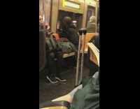 Collab Subway Creatures - Crazy man talks to his reflection in subway window without speaking