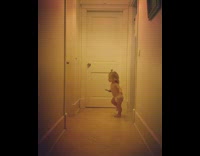 Boy acts like terminator chases baby sister 