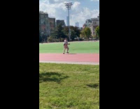 Collab WINY - Person clown costume weird run at park