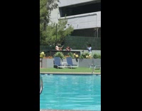 Two girls pool grey planter succulent plant 