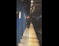 Orange helmet motorcycle scooter down subway platform 