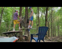 Tree falls over shopping cart three guys 