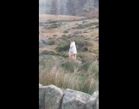 Woman beige dress dances side of road Part 2