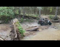 Guy rides dune buggy jeep over waterfall 