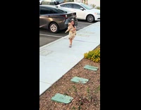 Little girl carrying stray dog