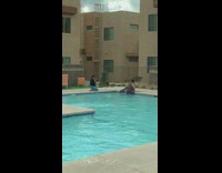girl black dress apartment pool