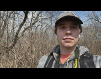 Chickadee bird land on guy shoulder seeds