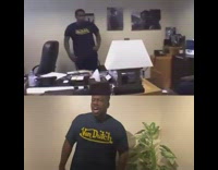 Split shot man recreate video shout on office