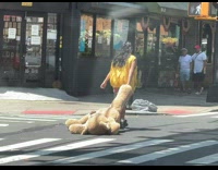 Teddy bear gets dragged on street 