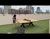 Woman plays ping pong then suddenly dances