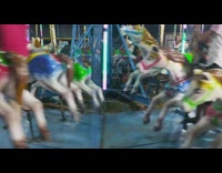 Brown dog lays on merry go round 