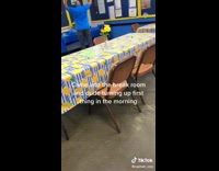 Old man dances in job break room 