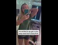 Girl gets chicken nugget from Chick Fil A looks like a penis