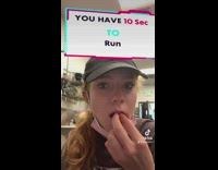 Girl filter runs out of room and slips at door 