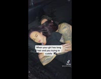 When your girl has long hair and you trying to cuddle 