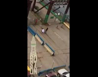 Red one piece girl chain link fence 