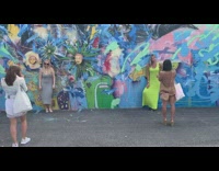 so many influencer against color wall sunny day