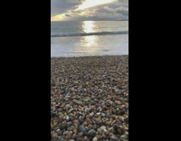Beach with smooth pebbles waves coast England