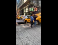 Collab winy - Yellow SUV taxi fell on street pothole