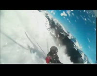 Guy on skis falls slides down mountain 