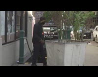 Guy tosses potted plant down subway stairs 