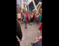 Spiderman street dance on Knicks street celebration