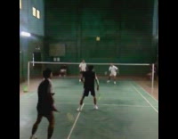 Guy jumps hits birdie across net wins 