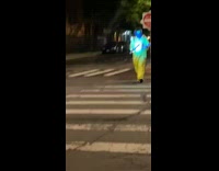 Yellow hazmat suit welder mask guy blacklight 