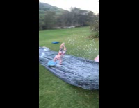 Collab SendItOfficiall - Midget on the slip and slide fell on the board in slow motion
