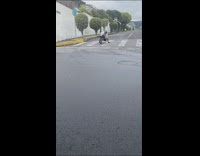 Skateboarder falls after sharp turn at fast speed