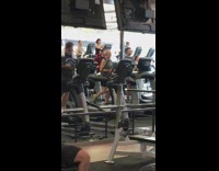 old man juggles balls and runs on treadmill