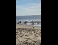 Woman adidas white shirt karate kick beach